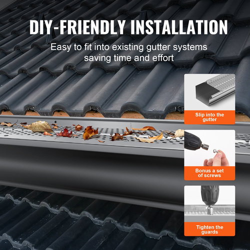 VEVOR Gutter Gutter, πλάτος 5 ιντσών, Φίλτρο αλουμινίου DIY κάλυμμα υδρορροής, 52 ΤΕΜ 208 ft Συνολικό μήκος, 0,157&#039;&#039; διάμετρος οπής &amp; 0,02&#039;&#039; Χονδρό προστατευτικό υδρορροής Raptor ταιριάζει σε κάθε στέγη ή τύπο υδρορροής