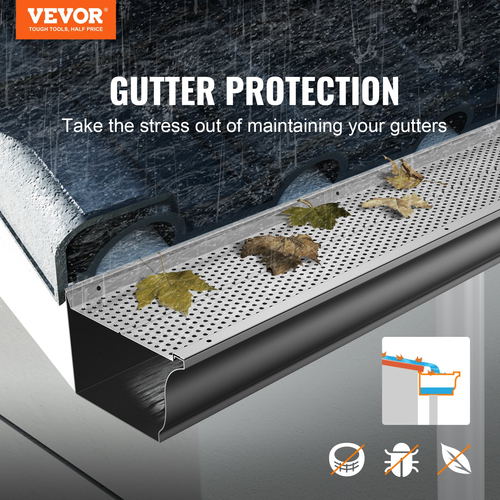 VEVOR Gutter Gutter, πλάτος 152 mm, Φίλτρο αλουμινίου DIY κάλυμμα υδρορροής, 52 ΤΕΜ 528 cm Συνολικό μήκος, διάμετρος οπής 4 mm &amp; 0,5 mm πάχος Raptor Gutter Gutters Ταιριάζει σε κάθε στέγη ή τύπο υδρορροής