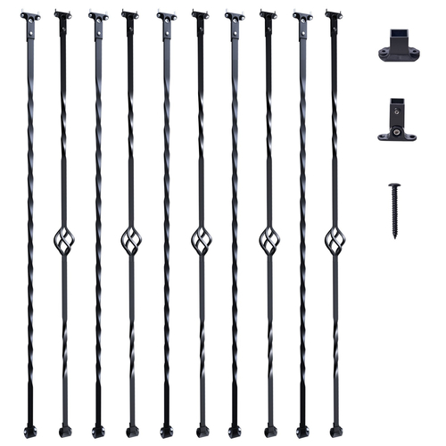 Μεταλλικά κάγκελα σκάλας VEVOR, 44&#039;&#039; x 1/2&quot; γαλβανισμένοι ατσάλινοι διακοσμητικοί άξονες κάγκελο, κάγκελο 10 συσκευασιών με κούφια μονά καλάθια, στριφτές, σπειροειδή κιγκλιδώματα σκάλας με παπούτσια &amp; βίδες