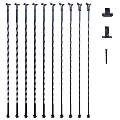 Μεταλλικά κάγκελα σκάλας VEVOR, 44&#039;&#039; x 1/2&quot; Διακοσμητικές άξονες από γαλβανισμένο χάλυβα, κιγκλίδωμα κατάστρωμα 10 συσκευασιών με κοίλες συστροφές, σατέν μαύρο σπειροειδές κιγκλίδωμα σκάλας με παπούτσια &amp; βίδες