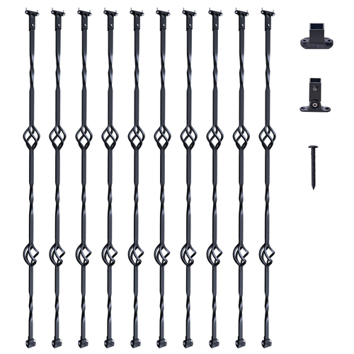 Μεταλλικά κάγκελα σκάλας VEVOR, 44&#039;&#039; x 1/2&quot; Διακοσμητικές άξονες από γαλβανισμένο χάλυβα, κάγκελο 10 συσκευασιών με κούφια διπλά καλάθια, σπειροειδή κιγκλίδωμα σκάλας με παπούτσια &amp; βίδες