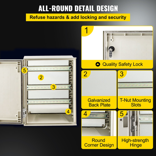 VEVOR NEMA Ατσάλινο περίβλημα, 16 x 12 x 8\&#039;\&#039; NEMA 4X Fiberglass Electrical Box, IP66 Αδιάβροχο &amp; Αδιάβροχο, Ηλεκτρικό κουτί διακλάδωσης εξωτερικού/εσωτερικού χώρου, με πλάκα τοποθέτησης (40 x 30 x 20 cm)