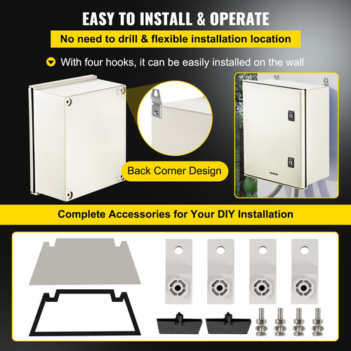 VEVOR NEMA Ατσάλινο περίβλημα, 16 x 12 x 8\&#039;\&#039; NEMA 4X Fiberglass Electrical Box, IP66 Αδιάβροχο &amp; Αδιάβροχο, Ηλεκτρικό κουτί διακλάδωσης εξωτερικού/εσωτερικού χώρου, με πλάκα τοποθέτησης (40 x 30 x 20 cm)