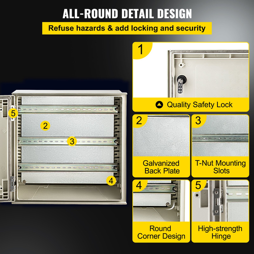 VEVOR NEMA Ατσάλινο περίβλημα, 16 x 16 x 8\&#039;\&#039; NEMA 4X Fiberglass Electrical Box, IP66 Αδιάβροχο &amp; Αδιάβροχο, Ηλεκτρικό κουτί διακλάδωσης εξωτερικού/εσωτερικού χώρου, με πλάκα τοποθέτησης (40 x 40 x 20 cm)