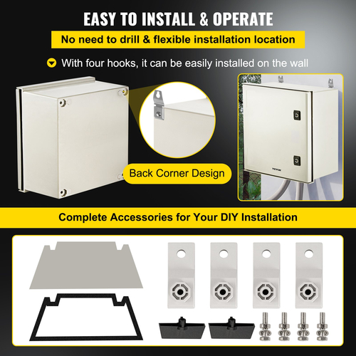 VEVOR NEMA Ατσάλινο περίβλημα, 16 x 16 x 8\&#039;\&#039; NEMA 4X Fiberglass Electrical Box, IP66 Αδιάβροχο &amp; Αδιάβροχο, Ηλεκτρικό κουτί διακλάδωσης εξωτερικού/εσωτερικού χώρου, με πλάκα τοποθέτησης (40 x 40 x 20 cm)