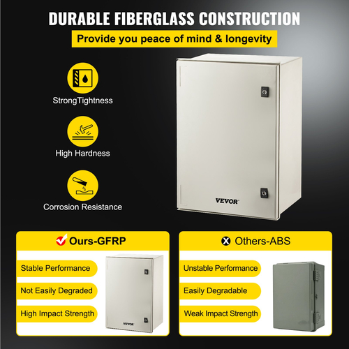 VEVOR NEMA Ατσάλινο περίβλημα, 24 x 16 x 9 \&#039;\&#039; NEMA 4X Fiberglass Electrical Box, IP66 Αδιάβροχο &amp; Αδιάβροχο, Ηλεκτρικό κουτί διακλάδωσης εξωτερικού/εσωτερικού χώρου, με πλάκα τοποθέτησης (60 x 40 x 23 cm)
