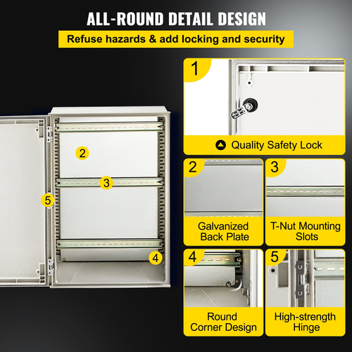 VEVOR NEMA Ατσάλινο περίβλημα, 24 x 16 x 9 \&#039;\&#039; NEMA 4X Fiberglass Electrical Box, IP66 Αδιάβροχο &amp; Αδιάβροχο, Ηλεκτρικό κουτί διακλάδωσης εξωτερικού/εσωτερικού χώρου, με πλάκα τοποθέτησης (60 x 40 x 23 cm)