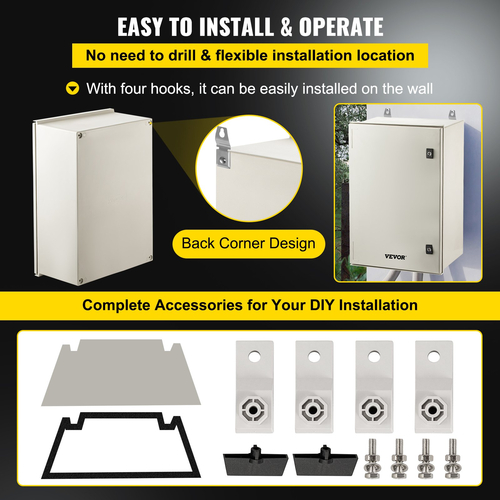 VEVOR NEMA Ατσάλινο περίβλημα, 24 x 16 x 9 \&#039;\&#039; NEMA 4X Fiberglass Electrical Box, IP66 Αδιάβροχο &amp; Αδιάβροχο, Ηλεκτρικό κουτί διακλάδωσης εξωτερικού/εσωτερικού χώρου, με πλάκα τοποθέτησης (60 x 40 x 23 cm)