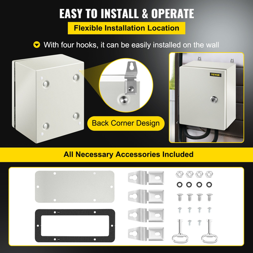 Ατσάλινο περίβλημα VEVOR NEMA, 10 x 8 x 6\&#039;\&#039; NEMA 4X Steel Electrical Box, IP66 Waterproof &amp; Dustproof, Ηλεκτρικό κουτί σύνδεσης εξωτερικού/εσωτερικού χώρου, με πλάκα τοποθέτησης