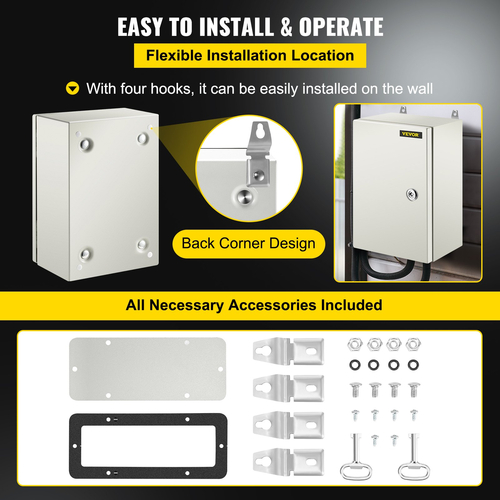 Ατσάλινο περίβλημα VEVOR NEMA, 12 x 8 x 6 \&#039;\&#039; NEMA 4X Steel Electrical Box, IP66 Waterproof &amp; Dustproof, Ηλεκτρικό κουτί σύνδεσης εξωτερικού/εσωτερικού χώρου, με πλάκα τοποθέτησης