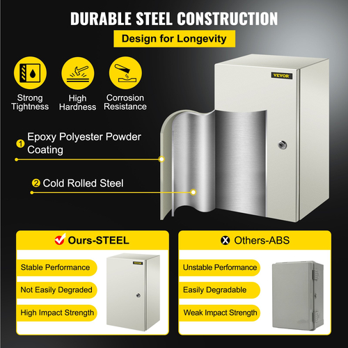 VEVOR NEMA Steel περίβλημα, 20 x 12 x 10&#039;&#039; NEMA 4X Steel Electrical Box, IP66 Waterproof &amp; Dustproof, Outdoor/Indoor Electrical Junction Box, με πλάκα τοποθέτησης