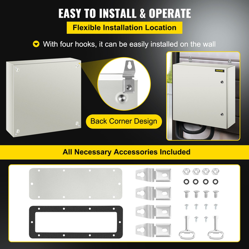 VEVOR NEMA Ατσάλινο περίβλημα, 24 x 24 x 8&#039;&#039; NEMA 4X Steel Electrical Box, IP66 Waterproof &amp; Dustproof, Ηλεκτρικό κουτί σύνδεσης εξωτερικού/εσωτερικού χώρου, με πλάκα τοποθέτησης