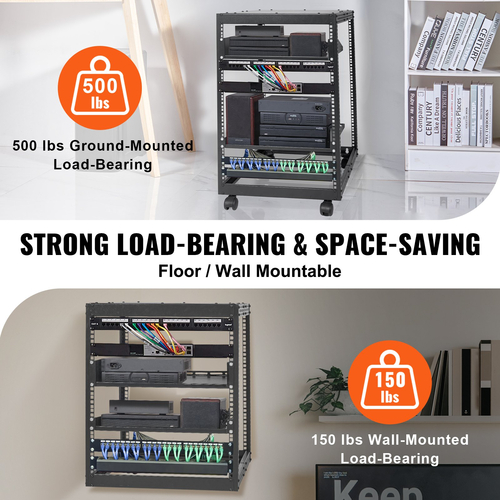 VEVOR 15U Open Frame Rack Server, Ρυθμιζόμενο βάθος 15&#039;&#039;-40&#039;&#039;, Free Standing ή Wall Mount Network Server Rack, 4 Post AV Rack with Casters, Συγκρατεί όλο τον εξοπλισμό πληροφορικής δικτύωσης Μόντεμ AV Gear Router