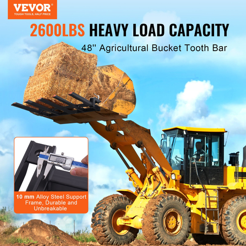 Σφιγκτήρας VEVOR σε Debris Forks σε κάδο 48&quot;, Χωρητικότητα 2600 lbs Σφιγκτήρας βαρέως τύπου σε εξαρτήματα κάδου πιρουνιών παλέτας, κατάλληλος για τρακτέρ Skidsteer με κάδο φορτωτή για καθαρισμό πεσμένων άκρων ή υπολειμμάτων αυλής
