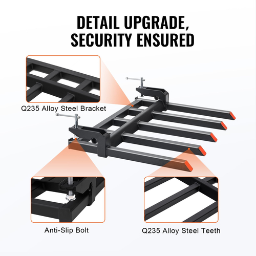 Σφιγκτήρας VEVOR σε Debris Forks σε κάδο 48&quot;, Χωρητικότητα 2600 lbs Σφιγκτήρας βαρέως τύπου σε εξαρτήματα κάδου πιρουνιών παλέτας, κατάλληλος για τρακτέρ Skidsteer με κάδο φορτωτή για καθαρισμό πεσμένων άκρων ή υπολειμμάτων αυλής