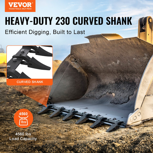 VEVOR Bucket Tooth Bar, 48&#039;&#039;, Heavy Duty Tractor Bucket 6 Teeth Bar for Loader Tractor Skidsteer, 4560 lbs Load-Bearing Capacity Bolt On Design, για αποτελεσματική εκσκαφή εδάφους και προστασία του κάδου
