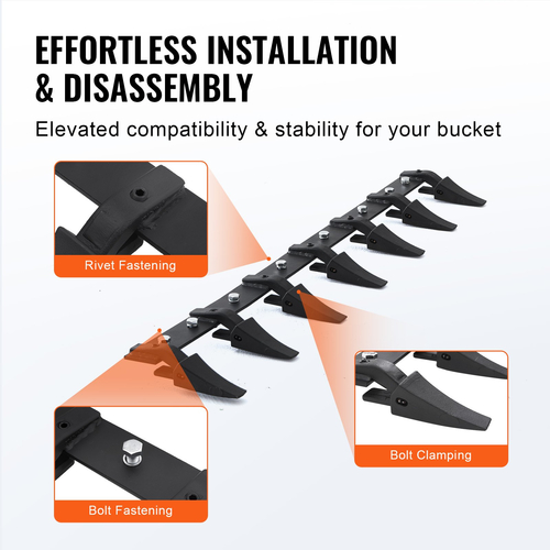 VEVOR Bucket Tooth Bar, 60&#039;&#039;, Heavy Duty Tractor Bucket 7 Teeth Bar for Loader Tractor Skidsteer, 4560 lbs Load-Bearing Capacity Bolt On Design, για αποτελεσματική εκσκαφή εδάφους και προστασία του κάδου