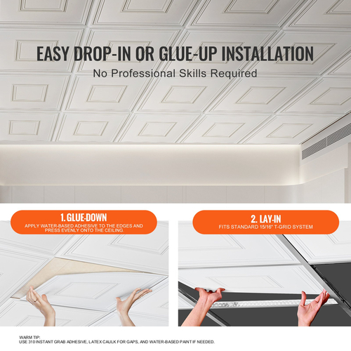 Πλακάκια οροφής VEVOR 12-συσκευασία 24 x 24 σε PVC εύκολης τοποθέτησης Λευκό γεωμετρικό