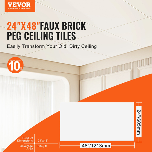 Πλακάκια οροφής VEVOR 10-συσκευασία 24 x 24 σε αφρό PVC πυρίμαχο, απαλό λευκό
