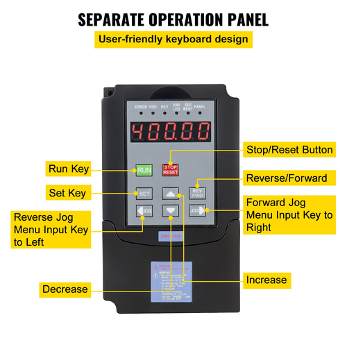 Μετατροπέας μεταβλητής συχνότητας VEVOR 1,5 KW VFD για έλεγχο ταχύτητας κινητήρα ατράκτου 2HP 7A 220-250V (1,5KW 220V)