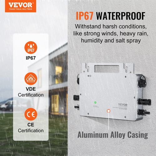 VEVOR Solar Grid Tie Micro Inverter 600W Αδιάβροχο IP67, Solar Micro Inverter Remote Monitoring μέσω εφαρμογής και WIFI