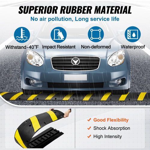 VEVOR 2PCs 6 ft/72&#039;&#039; Rubber Speed ​​Hump, 2 Channel, 22000 lbs Χωρητικότητα Heavy Duty Traffic Speed ​​Bump, με κίτρινη λωρίδα υψηλής ανακλαστικής 8 βίδες διαστολής και 1 τρυπάνι, για δρόμους από ασφάλτινο σκυρόδεμα