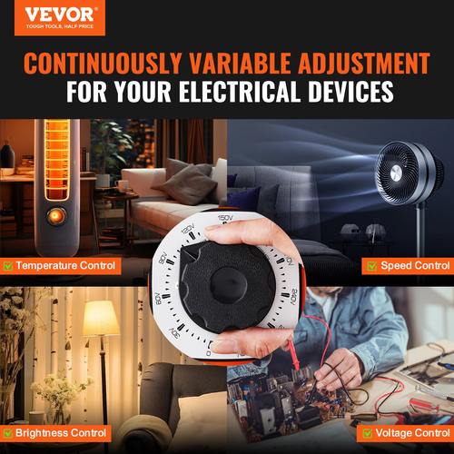 VEVOR 500VA Variable Voltage Transformer 1.7A 0-300V AC Voltage Regulator CE