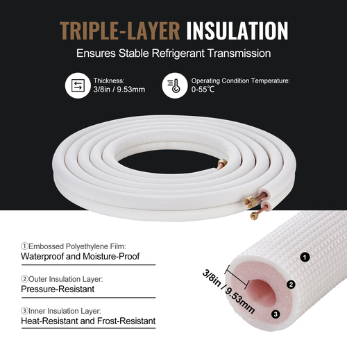 VEVOR Mini Split Line Set 6,4x12,7 x7620mm Χάλκινος σωλήνας AC με καλώδιο σύνδεσης