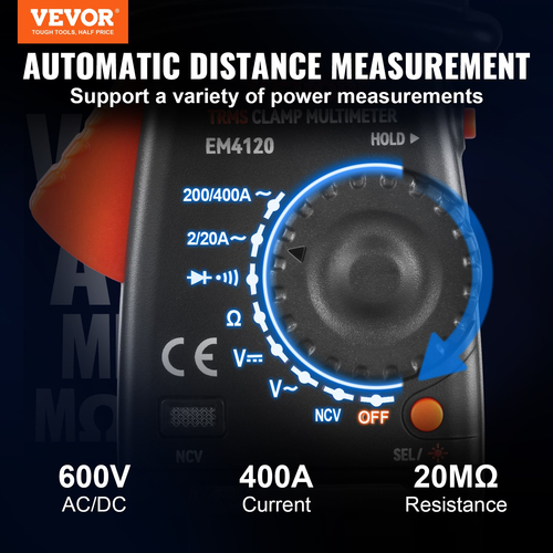 VEVOR Ψηφιακός μετρητής σφιγκτήρα Πολύμετρο True RMS AC DC Volt Amp NCV Measurement