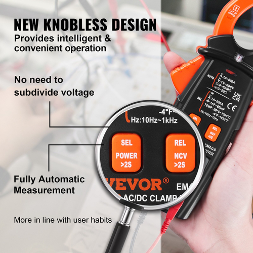 VEVOR Ψηφιακός μετρητής σφιγκτήρα T-RMS, 6000 Counts, 600A Clamp Multimeter Tester, Μετρά αντίσταση τάσης ρεύματος διόδους Συνέχεια διατήρησης δεδομένων, NCV για οικιακές συσκευές, συντήρηση σιδηροδρομικής βιομηχανίας