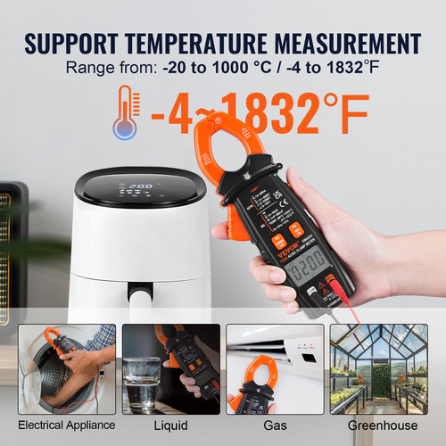 VEVOR Ψηφιακός μετρητής σφιγκτήρα T-RMS, 6000 Counts, 600A Clamp Multimeter Tester, Μετρά αντίσταση τάσης ρεύματος διόδους Συνέχεια διατήρησης δεδομένων, NCV για οικιακές συσκευές, συντήρηση σιδηροδρομικής βιομηχανίας