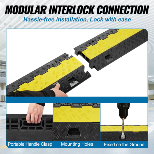 VEVOR 5 υπολογιστές Cable Protector Ramp, 2 Channel, 22000 lbs/axle Capacity Heavy Duty Wire Cover TPU Protector Ramp Ramp Driveway, Traffic Speed ​​Bump with TPR Flip-Open Top Cover, για εσωτερικούς και εξωτερικούς χώρους