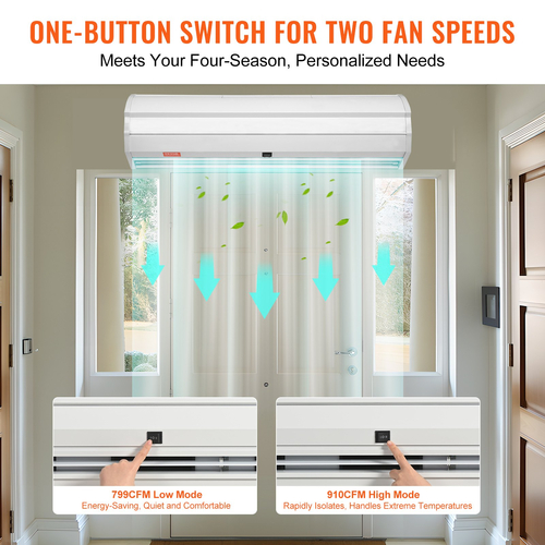 VEVOR 0,9m Commercial Air Curtain Indoor Super Power 2 Speeds 1528m³/h, Επιτοίχια κουρτίνες για πόρτες με πιστοποίηση UL, ανεμιστήρας εσωτερικού χώρου με οριακό διακόπτη βαρέως τύπου, Εύκολη εγκατάσταση χωρίς θέρμανση