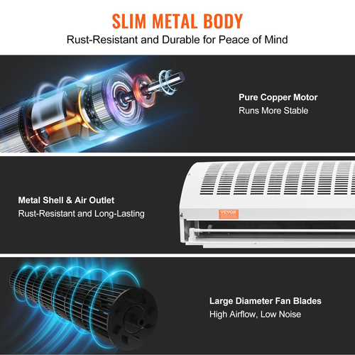 VEVOR 1,5m Commercial Air Curtain Indoor Super Power 2 Speeds 3566m³/h, Επιτοίχια κουρτίνες για πόρτες με πιστοποίηση UL, ανεμιστήρας εσωτερικού χώρου με οριακό διακόπτη βαρέως τύπου, Εύκολη εγκατάσταση χωρίς θέρμανση