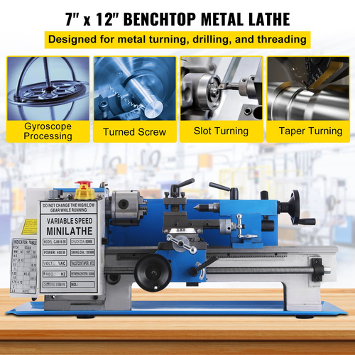 VEVOR Mini Metal Lathe 7x12 Inch Precision Variable Speed ​​2250RPM 400W Ζυγαριά Τηλεσκοπικά Σετ Μεταλλικό Ξύλο Επεξεργασίας Τόρνος Αυτόματος με τσοκ 3 σιαγόνων με αυτοκεντρικό τσοκ