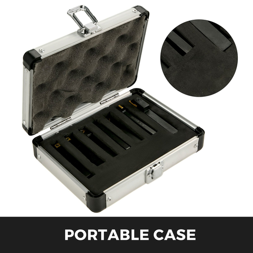 VEVOR Indexable Carbide Tools 1/4&quot; Industrial Lathe Tools 7Pcs/Set Turning Tool Tools Super-σκληρά 40cr Mental Lathe Tools Ένθετα Θήκη εργαλείων καρβιδίου για τόρνο σε μαύρο χρώμα με φορητή θήκη