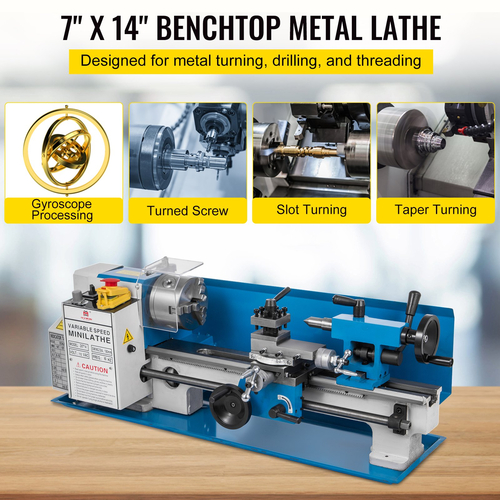 VEVOR Mini Metal Lathe 550W Variable Speed ​​Metal Lathe 50 to 2500Rpm Precision Mini Benchtop Lathe 7x14 Inch for Mini Precision Parts Processing Επεξεργασία δειγμάτων Εργασίες Μοντελοποίησης