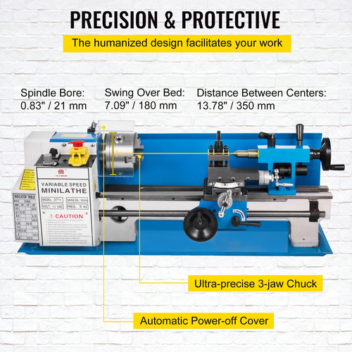 VEVOR Mini Metal Lathe 550W Variable Speed ​​Metal Lathe 50 to 2500Rpm Precision Mini Benchtop Lathe 7x14 Inch for Mini Precision Parts Processing Επεξεργασία δειγμάτων Εργασίες Μοντελοποίησης