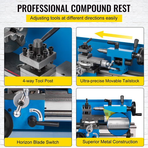 VEVOR Mini Metal Lathe 550W Variable Speed ​​Metal Lathe 50 to 2500Rpm Precision Mini Benchtop Lathe 7x14 Inch for Mini Precision Parts Processing Επεξεργασία δειγμάτων Εργασίες Μοντελοποίησης