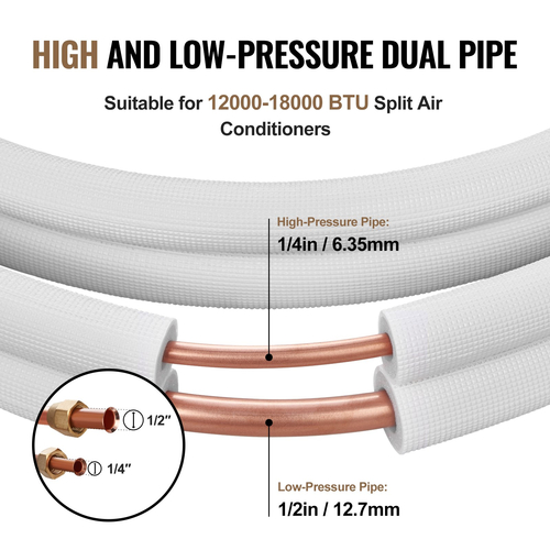 VEVOR Mini Split Line Set 6,4x12,7mm x4876,8mm Χάλκινος σωλήνας AC με καλώδιο σύνδεσης
