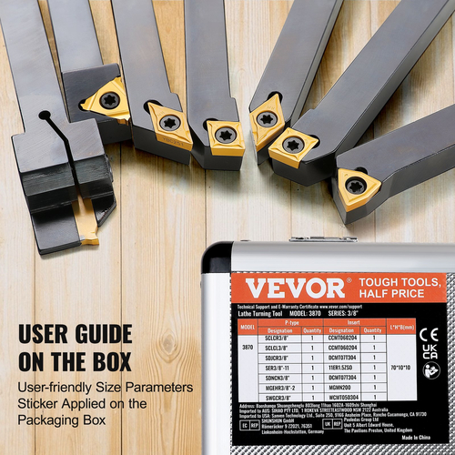 Βάση εργαλείου τόρνου VEVOR 7 τεμαχίων Indexable, 3/8 in, CNC βαρέως τύπου μεταλλικό τόρνο κοπής, με θήκη αλουμινίου επικαλυμμένο με επικάλυψη από καρβίδιο, για περιστροφή αυλακώσεων με σπειρώματα κοπής στήριγμα Se