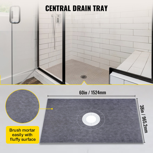 VEVOR Waterproofing Shower Kit Σετ Ντους Δίσκος 38&#039;&#039;x60&#039;&#039; με Κεντρική Αποχέτευση PVC