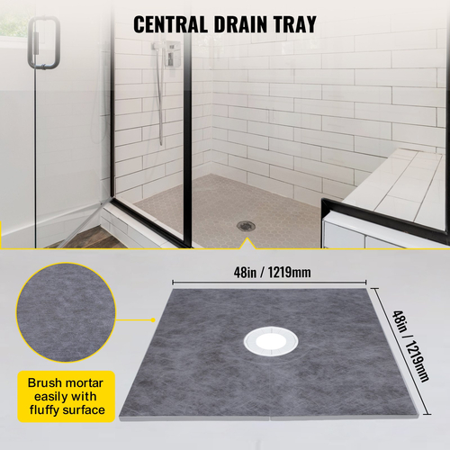 VEVOR Waterproofing Shower Kit Kit Ντους Δίσκος 48&#039;&#039;x48&#039;&#039; με Κεντρική Αποχέτευση PVC