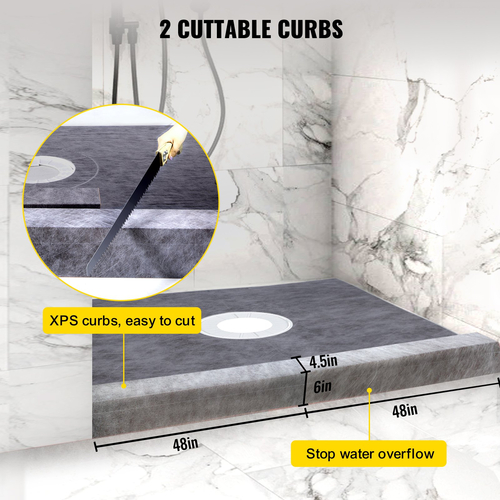VEVOR Waterproofing Shower Kit Kit Ντους Δίσκος 48&#039;&#039;x48&#039;&#039; με Κεντρική Αποχέτευση PVC