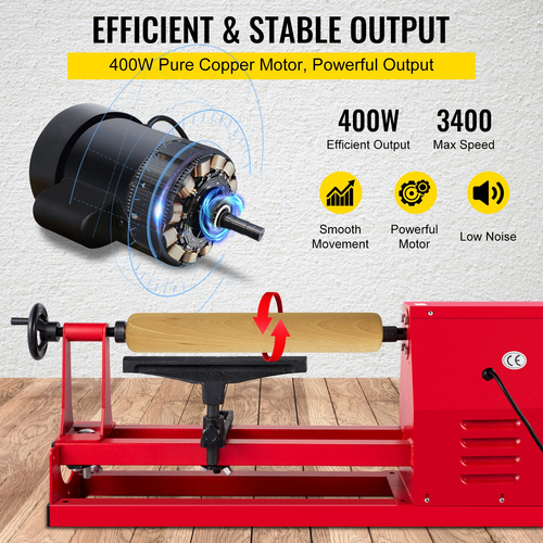 VEVOR Wood Lathe, Woodturning Lathe 14 Inch x 20 Inch , 4 Speed ​​1100/1600/2300/3400 RPM Small Wood Lathe, 220V 400W Woodturning Lathe Machine with Three Chisels and Keys