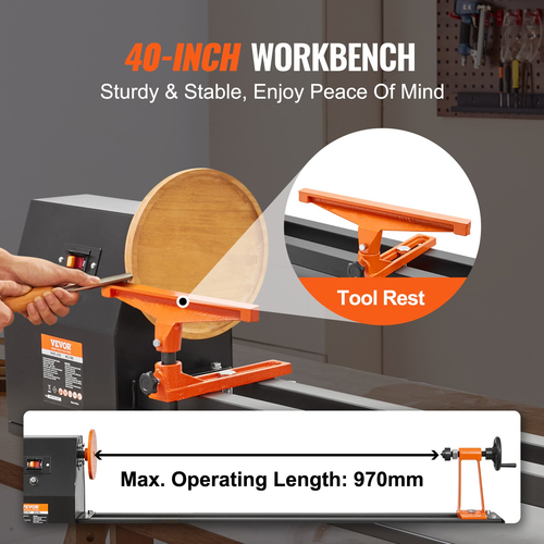 VEVOR Πάγκος Ξύλο Τόρνος, 14 ίντσες x 40 ίντσες, 0,5 HP 370 W Power Wood Turning Wood Machine, 4 Speed ​​Adjustable 885/1245/1715/2425 RPM με σμίλη Πλαστική λαβή εξάγωνο κλειδί, για ξυλουργική