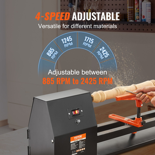 VEVOR Πάγκος Ξύλο Τόρνος, 14 ίντσες x 40 ίντσες, 0,5 HP 370 W Power Wood Turning Wood Machine, 4 Speed ​​Adjustable 885/1245/1715/2425 RPM με σμίλη Πλαστική λαβή εξάγωνο κλειδί, για ξυλουργική