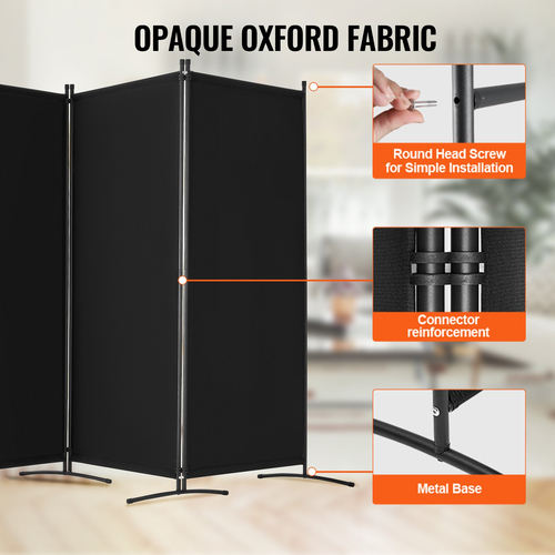 VEVOR Room Divider 4 Panels Υφασμάτινη οθόνη απορρήτου για υπνοδωμάτιο γραφείου Μαύρη