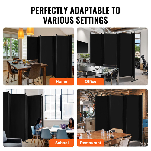 VEVOR Room Divider 6 Panels Fabric Room Privacy Screen for Office Υπνοδωμάτιο Μαύρο