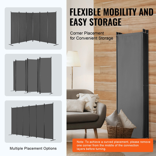 VEVOR Room Divider 6 Panels Fabric Room Privacy Screen for Office Υπνοδωμάτιο Γκρι